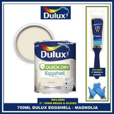 Image of Dulux Quick Dry Magnolia 750ML Eggshell Wood/Metal Paint FREE BRUSH & GLOVES