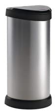 Image of Curver Metal Effect One Touch Slim Deco Kitchen Work Waste Bin 40L - Silver