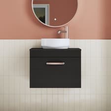 Image of Nuie Athena Wall Hung 1-Drawer Vanity Unit and Worktop 600mm Charcoal Woodgrain