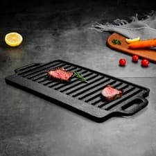 Image of Non-Stick Cast Iron Griddle Plate Fry Pan Grill Plate Reversible Cooking BBQ Hob