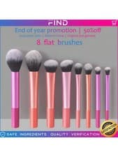 Image of New Real Techniques Makeup Brush Powder Blush Foundation Set Sam's Picks 8pcs