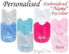 Image of Personalised Embroidered Baby, Toddler, Bib, ANY NAME, Gift, Baby Shower, Babies