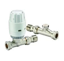 Image of Pack of 3 - Danfoss RAS-C2 15mm Straight TRV & Lockshield White/Nickel 013G6003