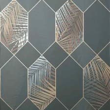 Image of Fine Decor Miami Geometric Leaf Charcoal Copper Wallpaper FD42833