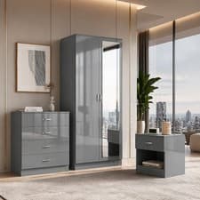Image of Stunning Grey Bedroom Furniture Set – Wardrobe, Chest of Drawers & Bedside