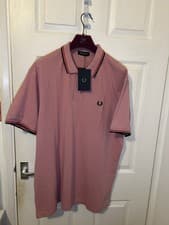 Image of Fred Perry Twin Tipped Polo Shirt Chalky Pink Cotton New With Tags SizeXL RRP£85