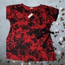 Image of Tommy & Kate Womens Red/Black Floral Top with Tie Side Detail Size M *New*