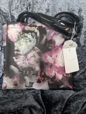 Image of Ted Baker Black Pink Small Ethereal Posie Floral Icon Tote Bag 25 X 25 X 11 Cm