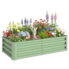 Image of Outsunny Raised Garden Bed Elevated Planter Box for Flowers Light Green