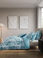 Image of NEW Bedeck of Belfast Meiko King Duvet & Pillow Case Cover Set - Teal Silver