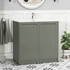 Image of Green Vanity Unit Bathroom Storage With Ceramic Basin Floor Standing Wall Hung