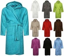 Image of Luxury Adult Terry Toweling Hooded Bathrobe - 100% Cotton UNISEX Robe with Belt