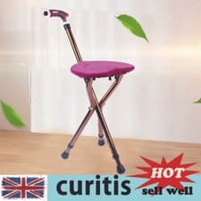 Image of Drive Adjustable Aluminium Cane Seat Folding Walking Stick Chair Tripod Stool UK