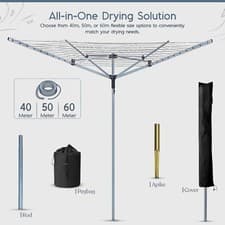 Image of 4 Arm Rotary Washing Line Clothes Airer – Heavy Duty 60m/50m/40m Outdoor Dryer