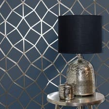 Image of Fine Décor FD42560 Platinum Geo Trellis Wallpaper, Navy/Gold, 10m Roll (5b)