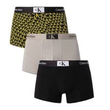 Image of Calvin Klein 1996 3 Pack of TRUNKS Mens Black/Grey/Yellow XXL