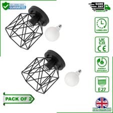 Image of Semi Flush Mount Ceiling Light Fixture Metal Cage Basket in UK - G80 E27 Bulb