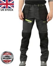 Image of Men's Work Trousers Waterproof Cargo Pants Slim Fit Knee Pad Pocket UK