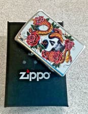 Image of Genuine Brand New 2007 Zippo Lighter Tattoo Art SNAKE SKULL ROSES Street Chrome