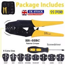 Image of Ratcheting Crimping Tool Kit Cord End Terminals Wire Crimper Pliers w/ 8 Dies