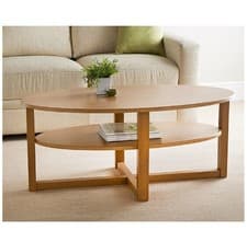 Image of Oval Coffee Table Oak Effect Modern Living Room Table Storage Shelf UK