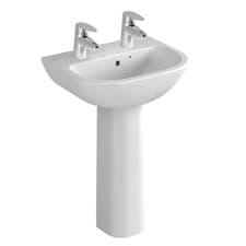 Image of Vitra S20 Cloakroom Basin and Full Pedestal 450mm Wide 2 Tap Hole