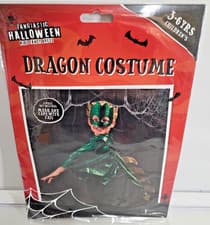Image of Childs Dragon Fancy Dress Costume Cosplay Face Mask Wings Tail Green 3-6yr Party