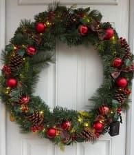 Image of Christmas Wreath LED Battery Lights Decoration Front Door 70cm