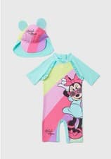 Image of Disney Minnie Mouse Girls Swimming costume & Hat Set. Age 3-6 Month. UPF 50