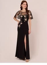 Image of Adrianna Papell Beaded Crepe Maxi Dress, Black/ Blush  US Size 10 UK Size 14