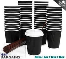 Image of Disposable Black Kraft Paper Cups 8oz 12oz and 16oz For Hot and Cold Drinks UK