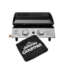 Image of 2 Burner BBQ Portable Gas Plancha Grill 5kW Hot Plate, Cover - Stainless Steel