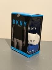 Image of Mens DKNY Fitted Cotton Tee Shirt (3 pack: navy, white, blue) - Medium