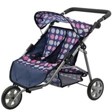 Image of Twin Dolls Blue Pram Double Baby Doll Stroller 3 Wheel Foldable Pushchair Buggy