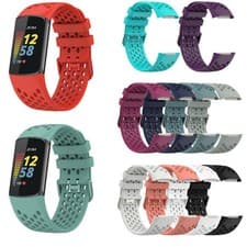 Image of For Fitbit Charge 6 / 5 Silicone Strap Breathable Mesh Buckle Band Watch Wrist