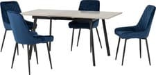 Image of Avery Extending Concrete Grey Dining Table And Four Emerald Green Velvet Chairs