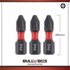 Image of 3 x 25mm PH2 Phillips 2 Impact Screwdriver Driver Drill Bit Magnetic 1/4" 25mm