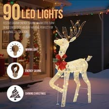 Image of 1.2M Lighted Reindeer Christmas Decorations | 90 LED Pre-Lit Outdoor Indoor Xmas