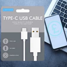 Image of ⚡ USB Type-C Charging Cable 1M White Fast Charge Sync Android Samsung Zenso