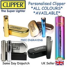 Image of PERSONALISED ENGRAVED METAL CLIPPER LIGHTER - BLACK BLUE GOLD