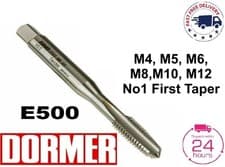 Image of Dormer E500 TAP HSS Straight Flute Taper First No 1 M4, M5, M6, M8, M10, M12 New