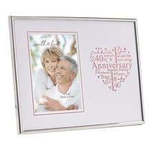 Image of Silver Photo Frame for 40th Anniversary 4'x6' Picture with Heart Script
