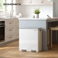 Image of SONGMICS Rubbish Bin Metal Pedal Bin Recycling Bin Kitchen Waste Bin Handles
