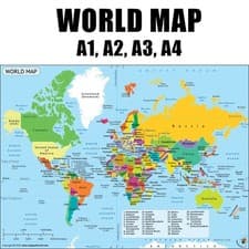 Image of LARGE MAP OF THE WORLD POSTER - ATLAS WALL CHART EDUCATIONAL (A1, A2, A3, A4)