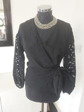 Image of MINT VELVET Size 8 Black Animal Print Burn Out Sude Tie wrap Top Rrp £119. NEW