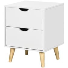 Image of HOMCOM Bedside Table with Drawer, Side Table with Pine Wood Legs, White
