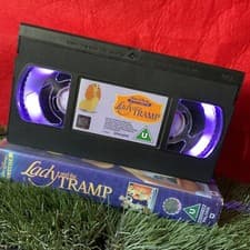 Image of Upcycled Retro VHS Lamp, LADY AND THE TRAMP Movie Remote Control, DISNEY Gift.