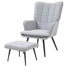 Image of Armchair with Footstool, Living Room Chair, Linen Accent Chair for Bedroom, Home