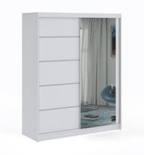 Image of Modern Sliding Door Wardrobe with Mirror Optional Drawers 2 Hanging Rail
