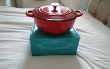 Image of CASSEROLE...Rinkit Argon Matte Enamelled Red Cast Iron 3.5 Litre Casserole & lid